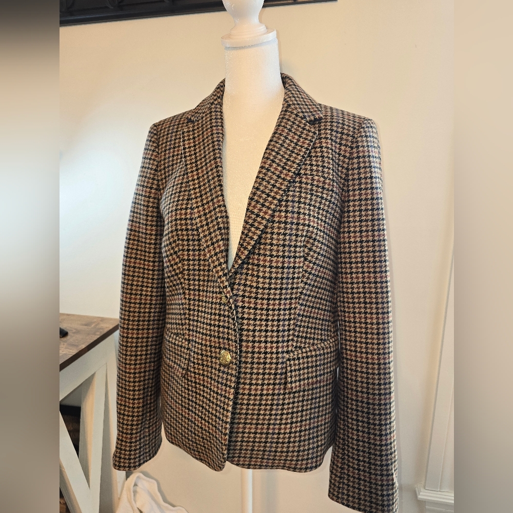 J. Crew Wool-Blend Schoolboy Blazer In Houndstooth Women's Size 6 - Picture 2 of 11